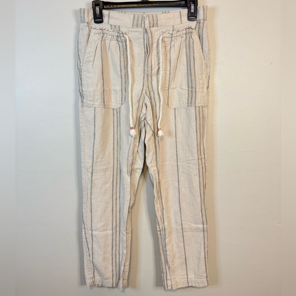 Anthropologie Cream and Gray Striped Pants
